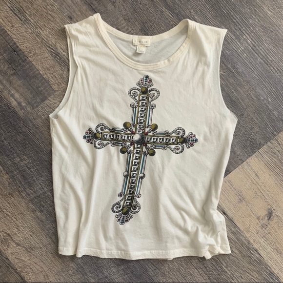 Cream Cross Muscle Tank - Picture 2 of 4